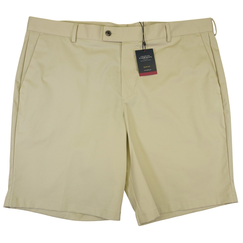 NEW Charles Tyrwhitt Chino Shorts‎ Mens 40 Stone Slim Fit 9" Inseam Golf Stretch